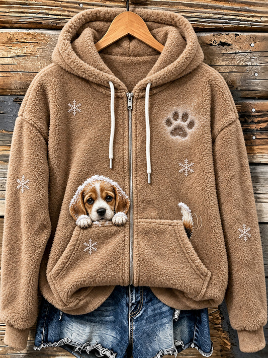 Naisten söpö Peeking Beagle Koira & Pussu Tulosta Viihtyisä Flannel takki