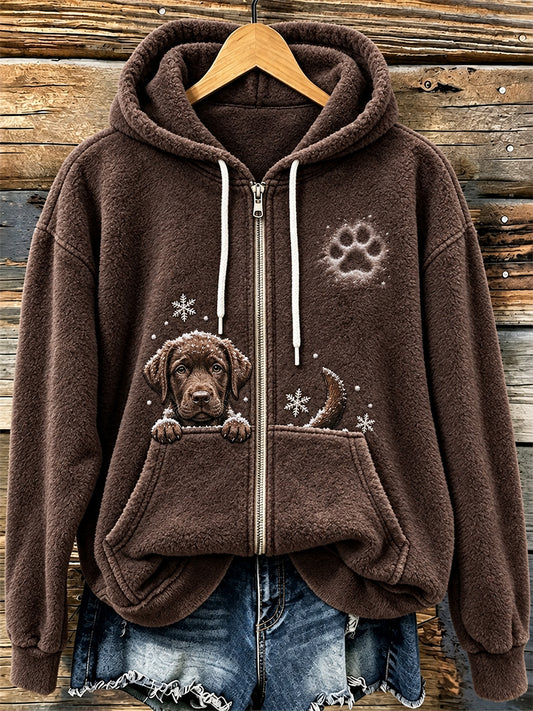 Naisten söpö Peeking suklaa Labrador Retriever Koira & Pussu Print Cozy Flannel Taki