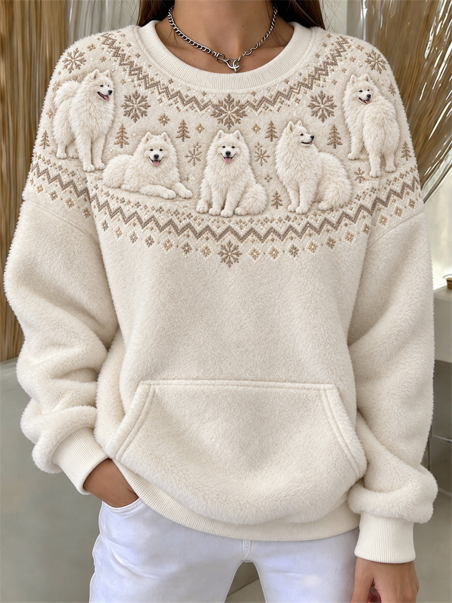 Naisten Vintage Samoyed koirat Yoke Isle kuvio Tulosta Flannel Sweatshirt