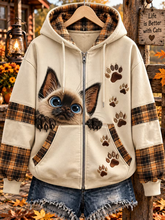 Naisten elämä on parempi kissat Zip-Up Hoodie.