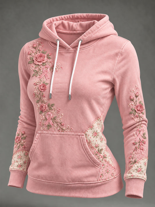 Naisten vaaleanpunainen ruusu ja vaaleanpunainen hyväntekeväisyys Ribbon kuvio Casual Hoodie kuvio