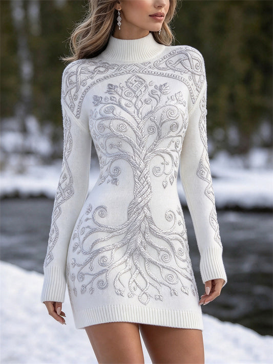 Naisten luokan Viking puu elämän kelttinen solmu Tulosta Mock kaula Sweater meko