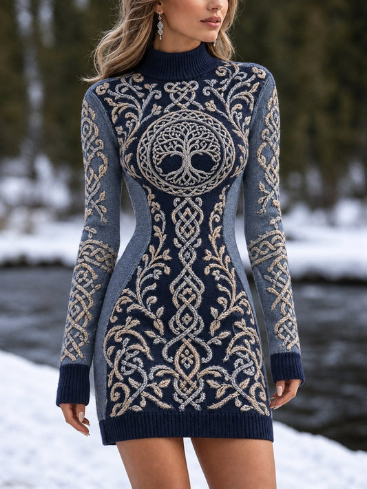 Naisten luokan Viking puu elämän kelttinen solmu kontrasti Tulosta Mock kaula Sweater meko