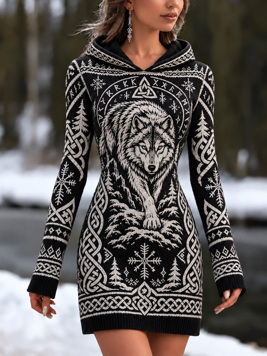 Naisten Vintage Viking-tyylinen Wolf kuvio Casual Mini Meko