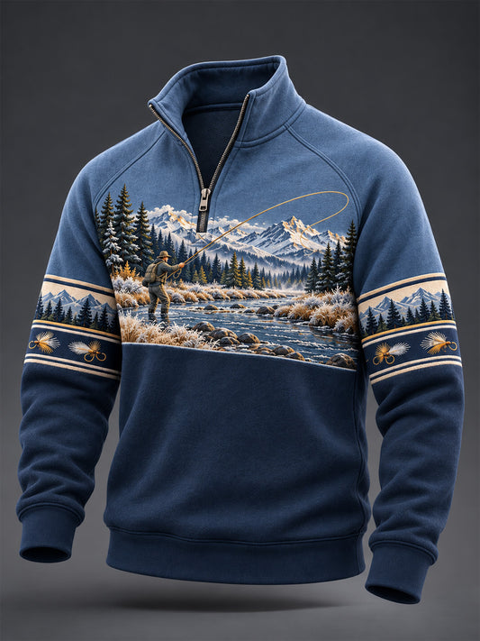 Miesten vintage-metsästyskuvioinen vetoketjullinen huppari