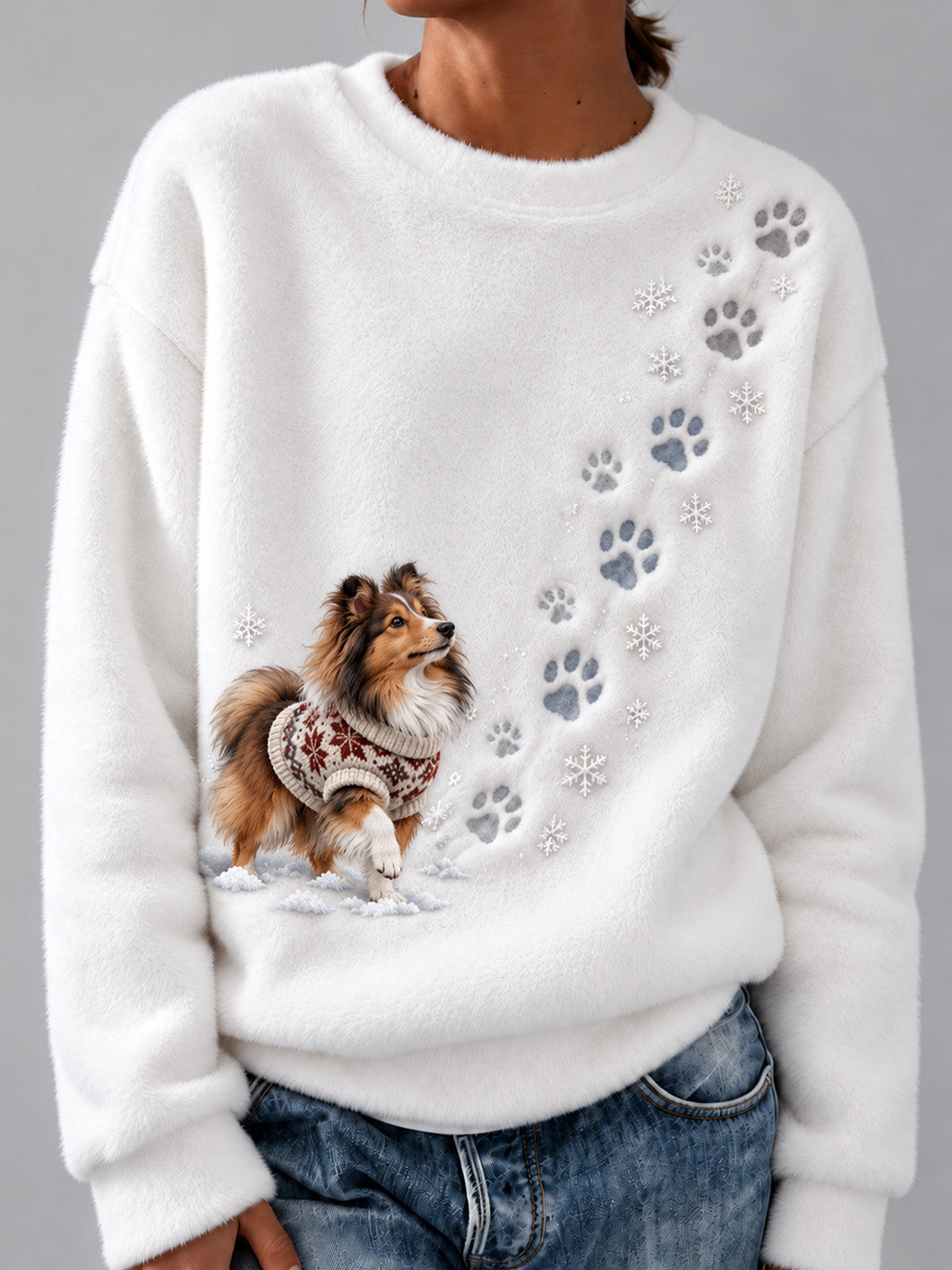 Naisten talvi Shetland Sheepdog kuvio syytä Flannel Sweatshirt