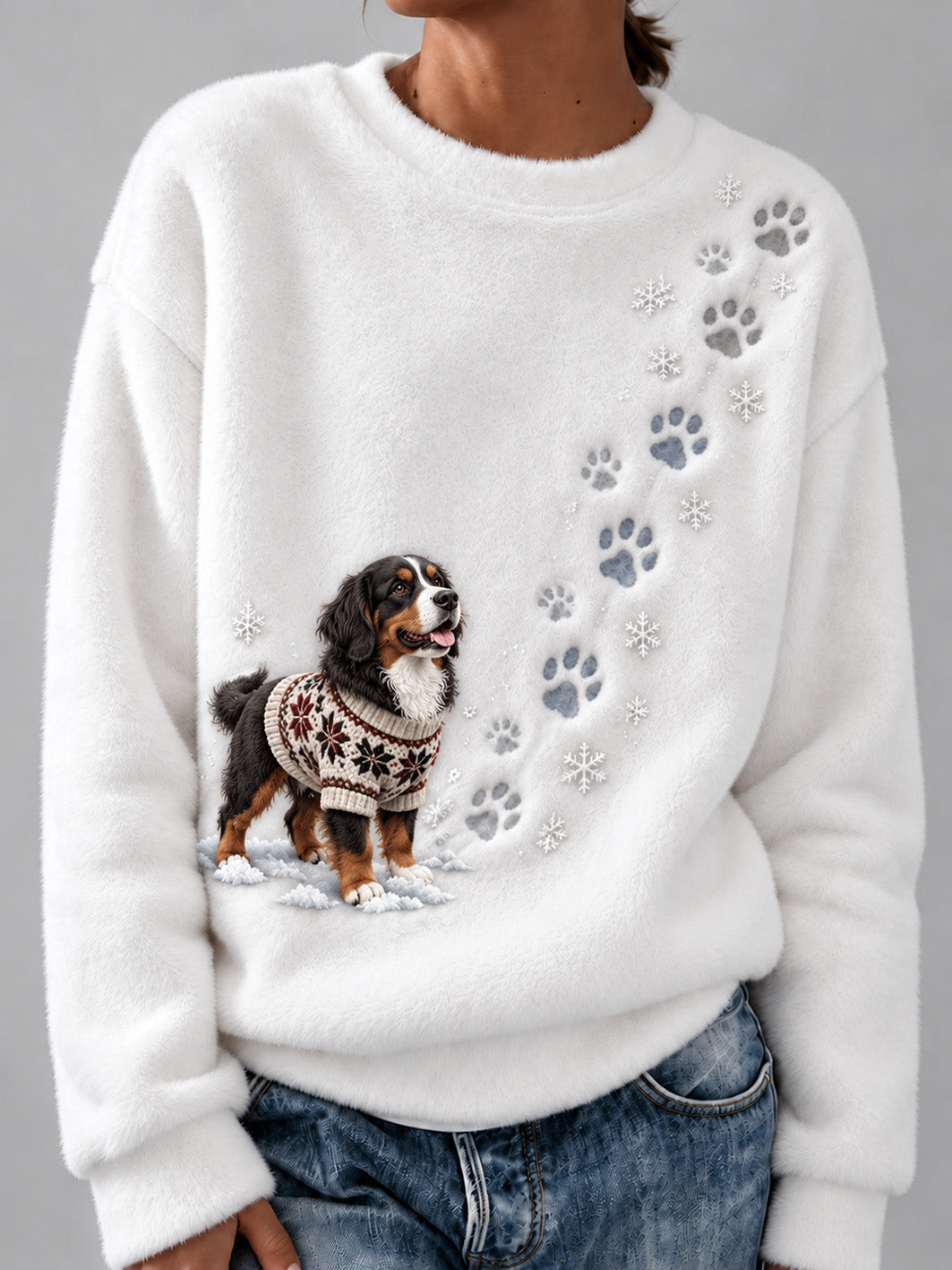 Naisten talvi Bernese Mountain koira kuvio syytä Flannel Sweatshirt