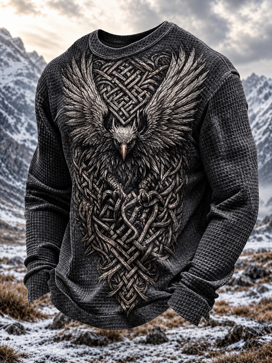 Miesten Viking Painettu vohveli pitkähiha T-paita