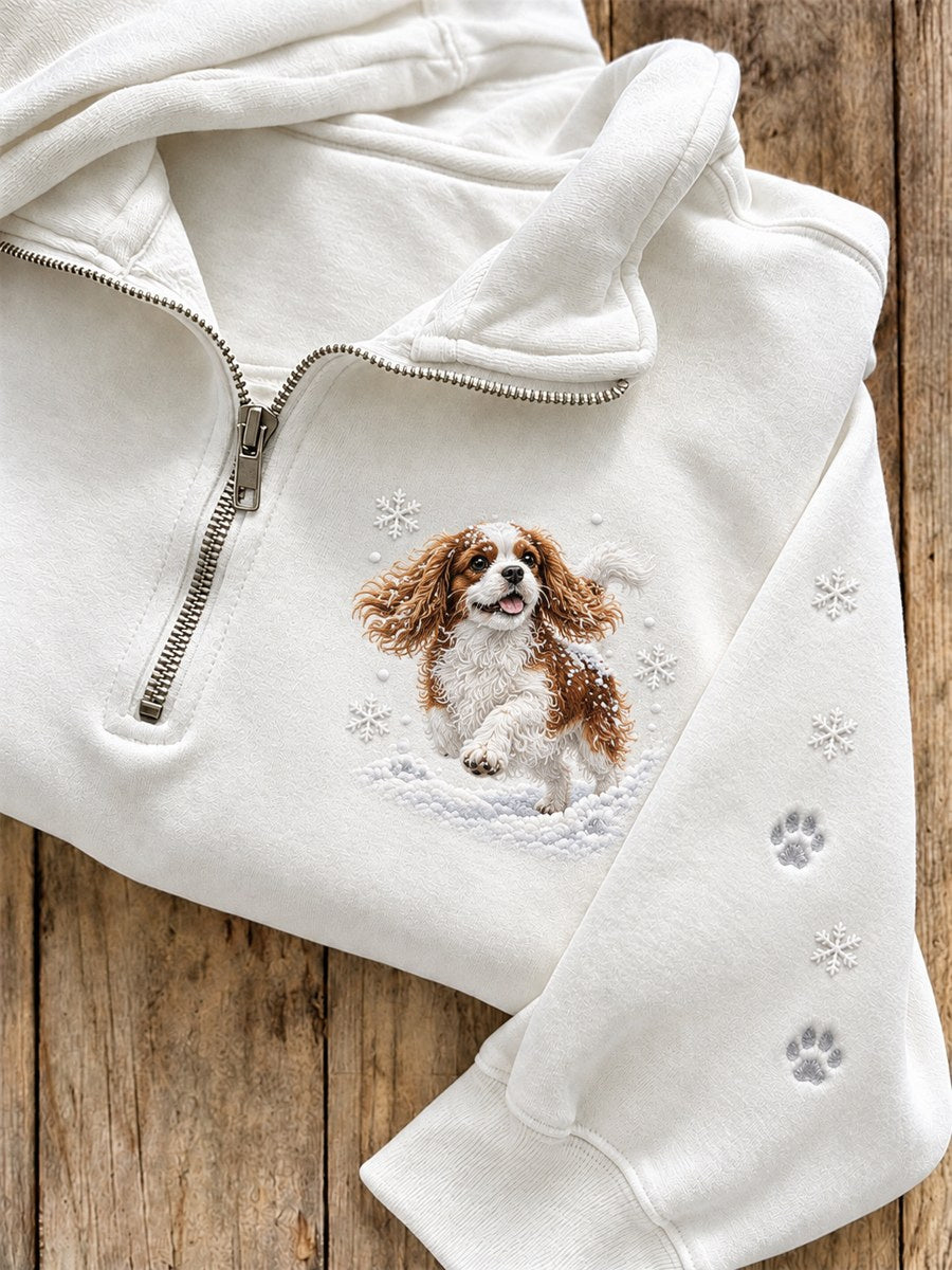 Naisten luminen talvi Cavalier koira Lumessä tulostaa Zip up Sweatshirt