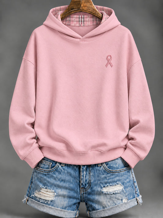 Naisten vaaleanpunainen hyväntekeväisyys Ribbon kuvio Casual Hoodie kuvio