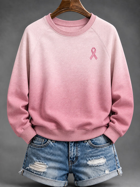 Naisten vaaleanpunainen hyväntekeväisyysnauha malli Gradient Design Casual Sweatshirt