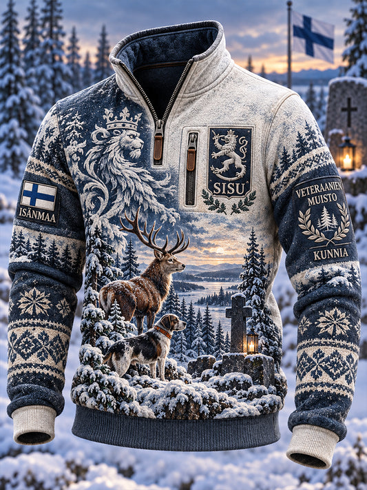 Miesten "Metsästys kausi" Veterani Sisu-teema grafiikka tulosta Mock-kaula Sweatshirt