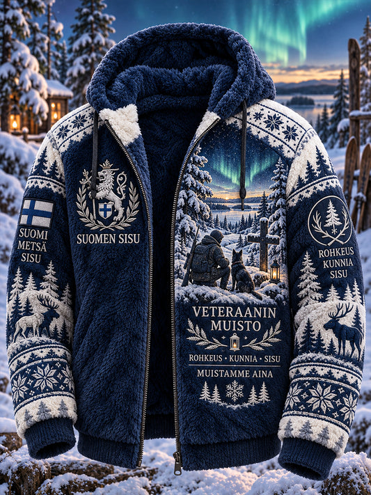 Miesten metsästyskausi Veteran sisu-aiheinen graafinen Flannel hupputakki