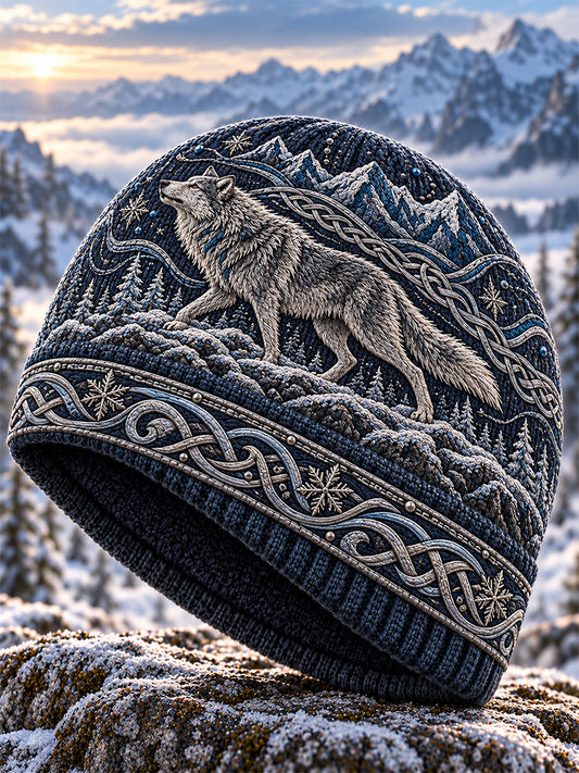 Unisex Retro Nordic Viking Style Tulosta lämmin kylmä neulottu hatu