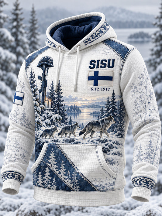 Miesten retro Suomen itsenäisyyspäivän Sisu-vohvelipaita