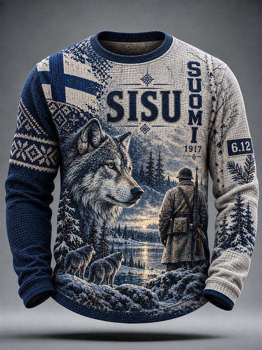 Miesten retro Suomen itsenäisyyspäivän Sisu-vohvelipaita