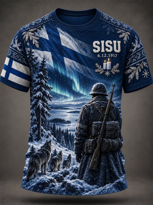 Miesten Retro Suomen itsenäisyyspäivä Sisu lyhytaikainen T-paito